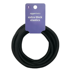 Amazon Basics Extra Long Extra Thick Elastics for Thick Hair  Black  Pack of 9