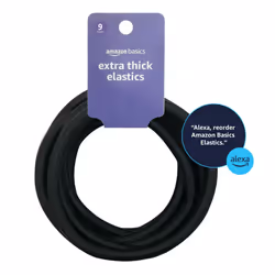 Amazon Basics Extra Long Extra Thick Elastics for Thick Hair  Black  Pack of 9