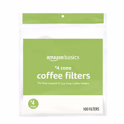 Amazon Basics Number 4 Cone Coffee Filters for 8-12 Cup Coffee Makers White 100 Count