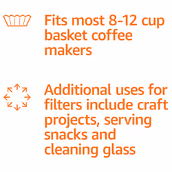 Amazon Basics Basket Coffee Filters for 8-12 Cup Coffee Makers  White  200 Count