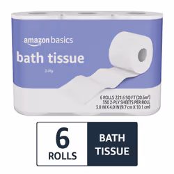 Amazon Basics 2-Ply Toilet Paper  6 Rolls (1 Packs of 6)  Equivalent to 25 regular rolls