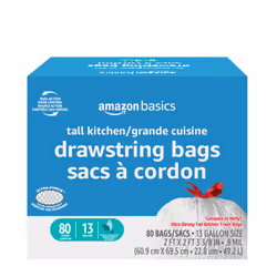 Amazon Basics Ultra-Force Tall Kitchen Drawstring Trash Bags Classic Clean Scented 13 Gallon 80 Count Pack of 1