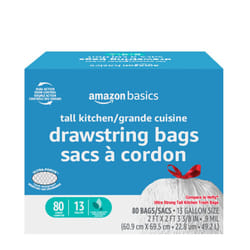 Amazon Basics Ultra-Force Tall Kitchen Drawstring Trash Bags  Classic Clean Scented  13 Gallon  80 Count  Pack of 1