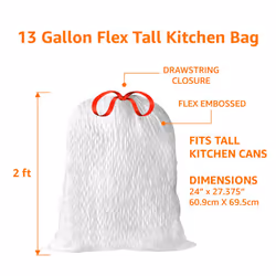 Amazon Basics Ultra-Force Tall Kitchen Drawstring Trash Bags  Classic Clean Scented  13 Gallon  80 Count  Pack of 1