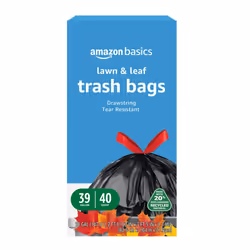 Amazon Basics 39 Gallon Lawn & Leaf Heavy Duty Drawstring Trash Bags 20% Post Consumer Recycled 40 Count