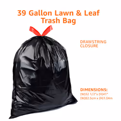 Amazon Basics 39 Gallon Lawn & Leaf Heavy Duty Drawstring Trash Bags  20% Post Consumer Recycled  40 Count