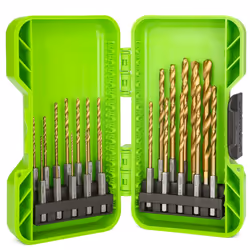 Greenworks 22 PC Titanium Twist Drill Bit Set  135? Tip High Speed Steel  Ideal Drilling in Wood/Cast Iron/Aluminum Alloy/Pla ...
