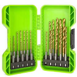 Greenworks 22 PC Titanium Twist Drill Bit Set  135? Tip High Speed Steel  Ideal Drilling in Wood/Cast Iron/Aluminum Alloy/Plastic/Fiberglass