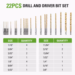 Greenworks 22 PC Titanium Twist Drill Bit Set  135? Tip High Speed Steel  Ideal Drilling in Wood/Cast Iron/Aluminum Alloy/Plastic/Fiberglass