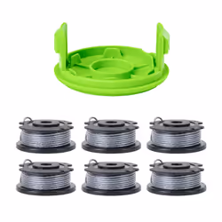 Greenworks 0.065"""" Single Line Auto-Feed String Trimmer Spools (6-Pack) + Replacement Spool Cover  Gray