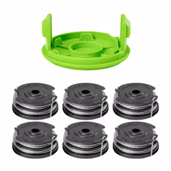 Greenworks 0.065"""" Dual Line Auto-Feed String Trimmer Spools (6-Pack) + Replacement Spool Cover Gray