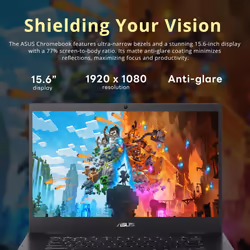 ASUS Chromebook CX1 15.6"" FHD Laptop  Intel Celeron N3350 Processor  4GB RAM  64GB eMMC Flash Memory  Intel HD Graphics  720P Webcam  Stereo Speakers