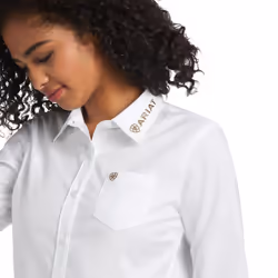 Ariat Female Team Kirby Stretch Shirt White W/ Leopard Logo Small