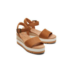 ) TOMS Diana Leather Women's Tan Wedges - Brown, 7 (Adults'