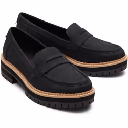 ) TOMS Cara Leather Women's Black Loafers - Black, 4 (Adults'