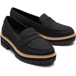 ) TOMS Cara Leather Women's Black Loafers - Black, 7 (Adults'
