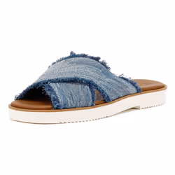 ) TOMS Mae Crossover Denim Women's Fray Dark Sky Sandals - Blue, 4 (Adults'