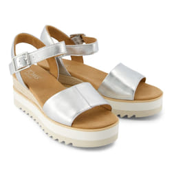 ) TOMS Diana Leather Women's Silver Wedges - Silver, 4 (Adults'