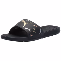 PUMA Women's Cool Cat 2.0 Slide Sandal  TOSS Black-Metallic Gold Silver  10