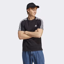 adidas Men's Essentials Single Jersey 3-Stripes T-Shirt  Black/White