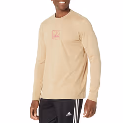 adidas Men's Embroidery Graphic Long Sleeve Tee Beige Tone Medium