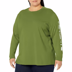 carhartt Womens Loose Fit Heavyweight Long Logo Sleeve graphic T-Shirt Arborvitae Heather Small