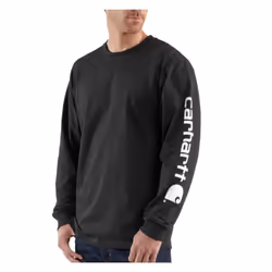 Carhartt Men's Loose Fit Heavyweight Long Logo Sleeve Graphic T-Shirt  Black