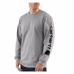 Carhartt Men's Loose Fit Heavyweight Long Logo Sleeve Graphic T-Shirt  Heather Grey