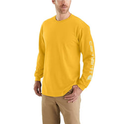 Carhartt Men's Loose Fit Heavyweight Long Logo Sleeve Graphic T-Shirt  Honeycomb Heather