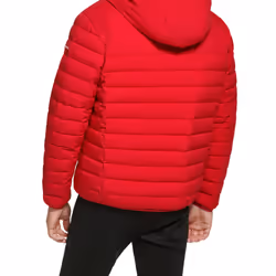 Calvin Klein Mens Hooded Down Jacket  Quilted Coat  Sherpa Lined  Deep Red  Large