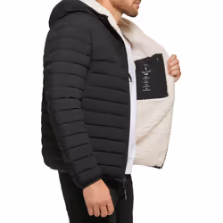 Calvin Klein Mens Hooded Down Jacket  Quilted Coat  Sherpa Lined  Black  Larg