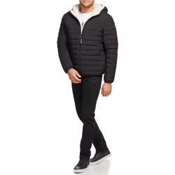 Calvin Klein Mens Hooded Down Jacket  Quilted Coat  Sherpa Lined  Black  Larg