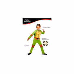 Rubies Teenage Mutant Ninja Turtles TMNT Costume Jumpsuit with Shell Cape and Eye Mask Made with Recycled Materials for Kids Boys Large for Themed Par