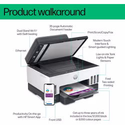 HP Smart Tank 7606 All-in-One, Thermal inkjet, Colour printing, 4800 x 1200 DPI, A4, Direct printing, Black, Blue, White