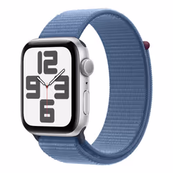 Apple Watch SE GPS 44mm Silver Aluminium Case with Winter Blue Sport Loop, OLED, Touchscreen, 32 GB, Wi-Fi, GPS (satellite),  ...