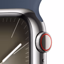 Apple Watch Series 9 GPS + Cellular 41mm Silver Stainless Steel Case w/ Storm Blue Sport Band - S/M