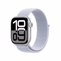 Apple Watch Series 10 GPS 42mm Silver Aluminium Case with Blue Cloud Sport Loop, OLED, Touchscreen, 64 GB, Wi-Fi, GPS (satell ...
