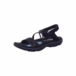 Skechers Women's Reggae Slim-Takes Two Flat Sandal Black/Black 10