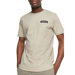 Timberland Mens T Shirts Woven Badge Casual Top - Beige, S