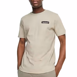 Timberland Mens T Shirts Woven Badge Casual Top - Beige, L