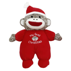 Baby Starters Sock Monkey Christmas 9 inch Plush Rattle with Embroidery (My First Christmas  Red)