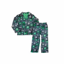 Minecraft 879396-size10 Minecraft Digital Creeper Boys 2-Piece Pajamas - Gray - Size 10