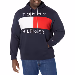 Tommy Hilfiger Men's Tall Long Sleeve Fleece Flag Pullover Hoodie Swea