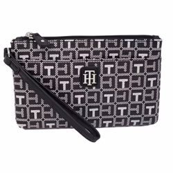 Tommy Hilfiger Women's Black White Logo Printed Medium Wristlet Wallet