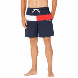 Tommy Hilfiger Men's Standard 7 Flag Swim Trunks with Quick Dry Sky