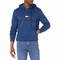 Tommy Hilfiger Men's Adaptive Flag Popover Hoodie Blue Jean M