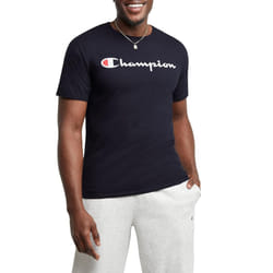 Champion  Classic Graphic  Soft and Comfortable T-Shirts for Men  Logo Reg. or Big & Tall  Navy Script  X-Large