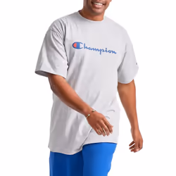 Champion  Classic Graphic  Soft and Comfortable T-Shirts for Men  Logo Reg. or Big & Tall  Oxford Gray Script  Large
