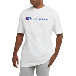Champion  Classic Graphic  Soft and Comfortable T-Shirts for Men  Logo Reg. or Big & Tall  White Script  X-Large