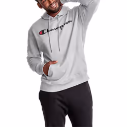 Champion  Powerblend  Fleece Hoodie  Comfortable Men's Sweatshirt  Logo Reg Tall  Oxford Gray Script  XX-Large Big